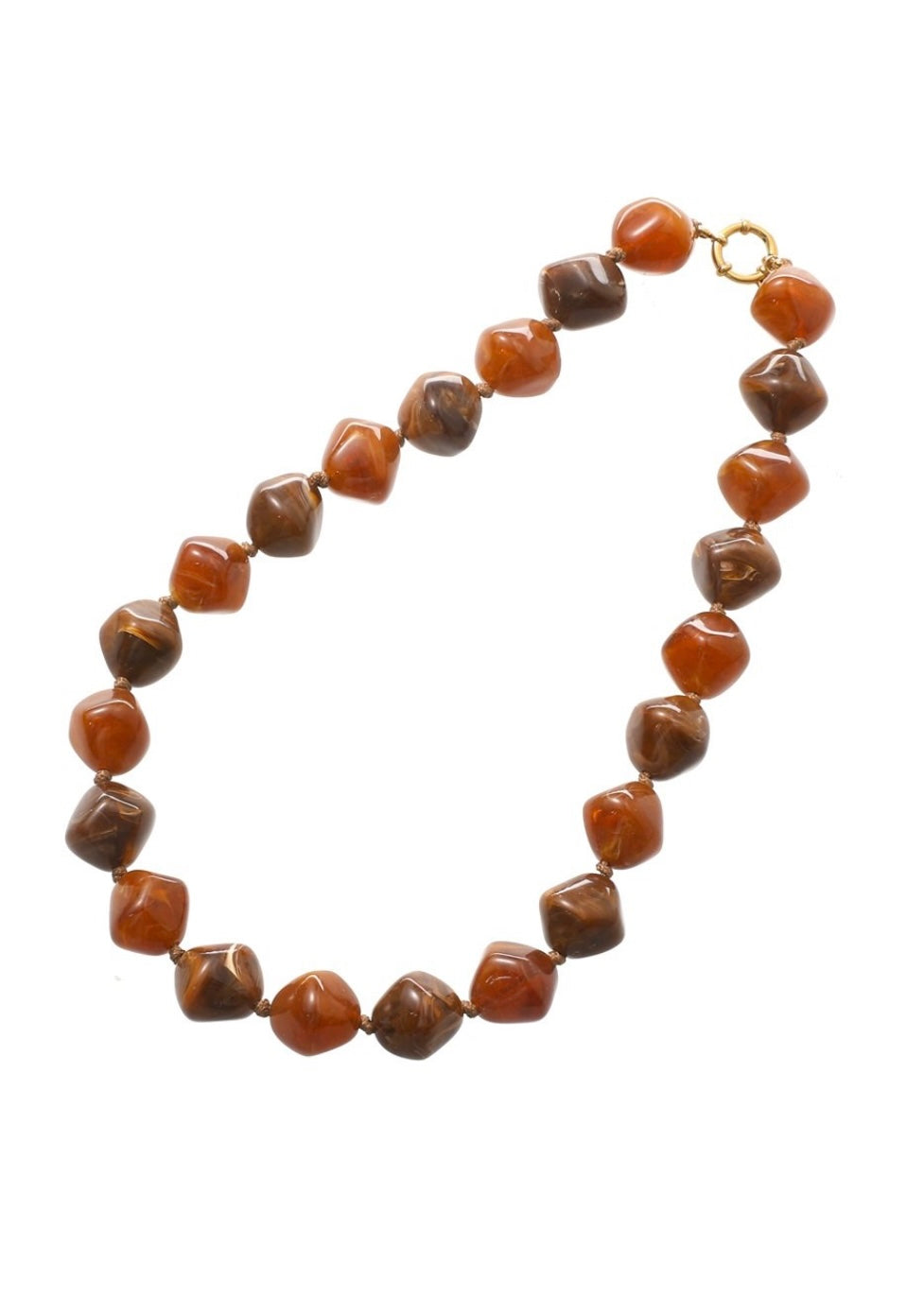 Big Diamond Stones Necklace - 14K + Brown