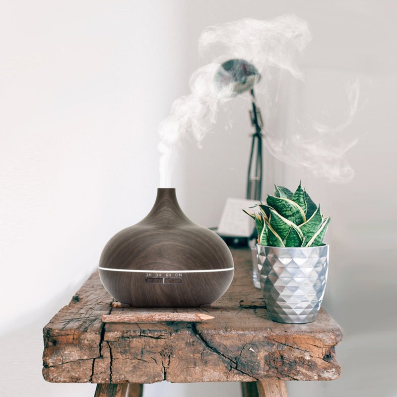 Aroma Diffuser Essential Dark Wood - Geurverspreider & Luchtbevochtiger Met LED - Sannes Sieraden