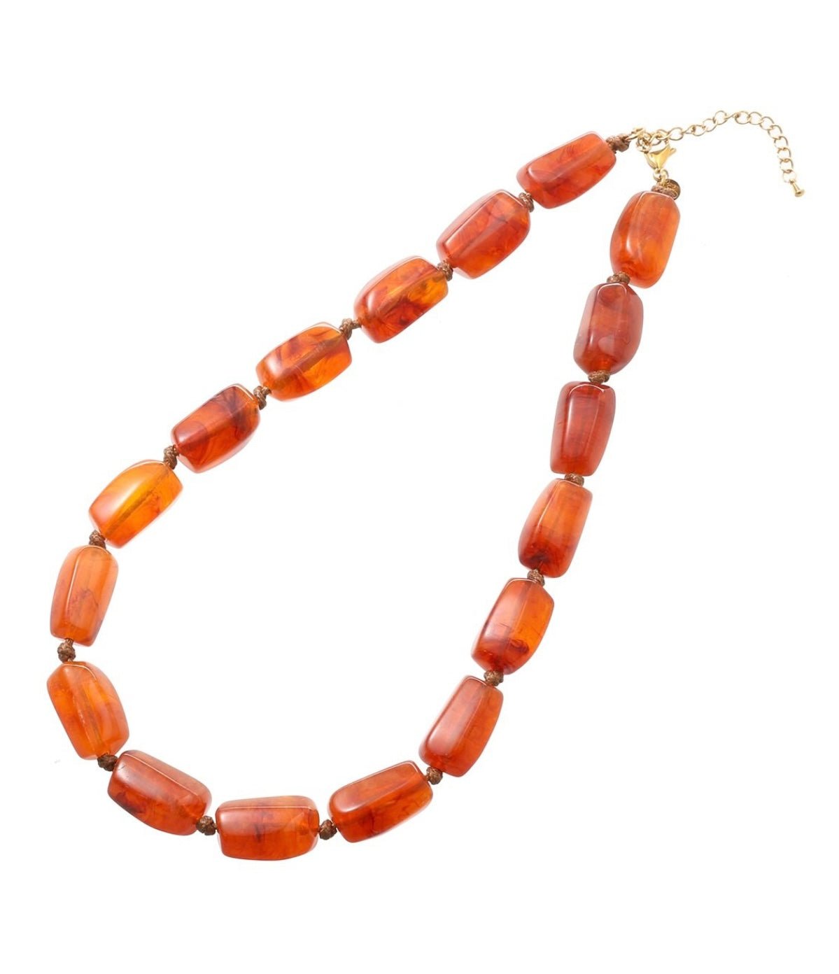 Big Square Stones Necklace - 14K + Cognac - Sannes Sieraden