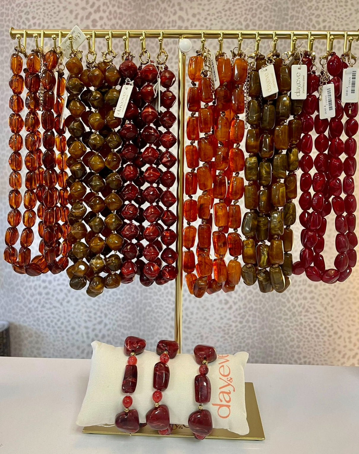 Big Square Stones Necklace - 14K + Cognac - Sannes Sieraden