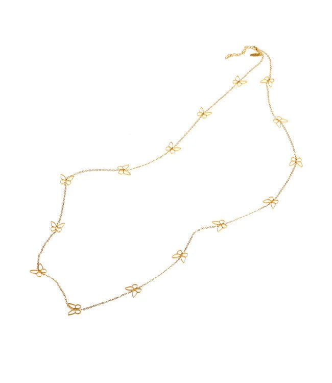 By Shir Ketting Luxe Vlinder Edelstaal Verguld Met Open Vlinder Detail En Verlenging Tot 99,5 Cm - Sannes Sieraden