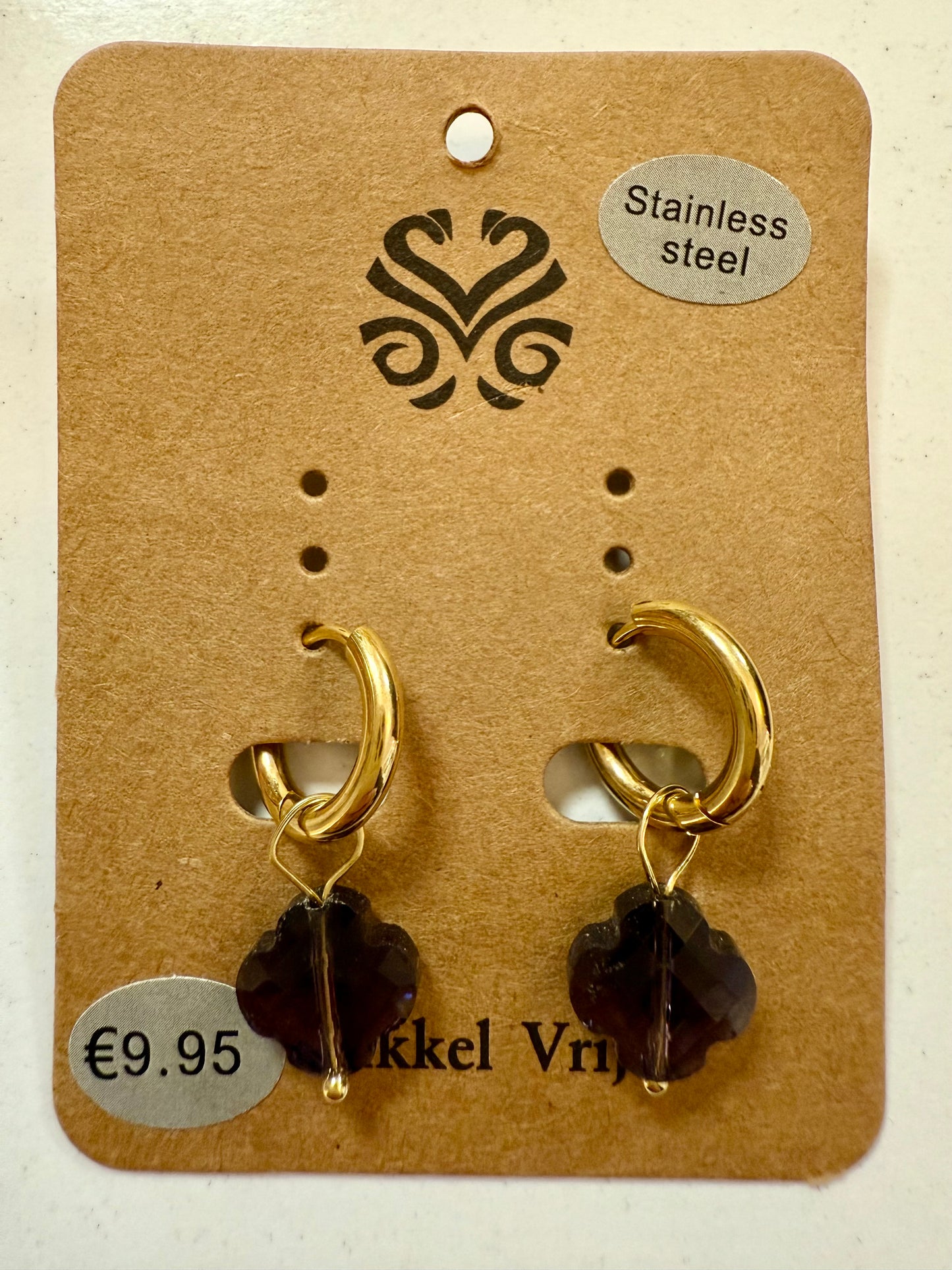 Stras4you gouden klaver oorbelhangers paars met steen