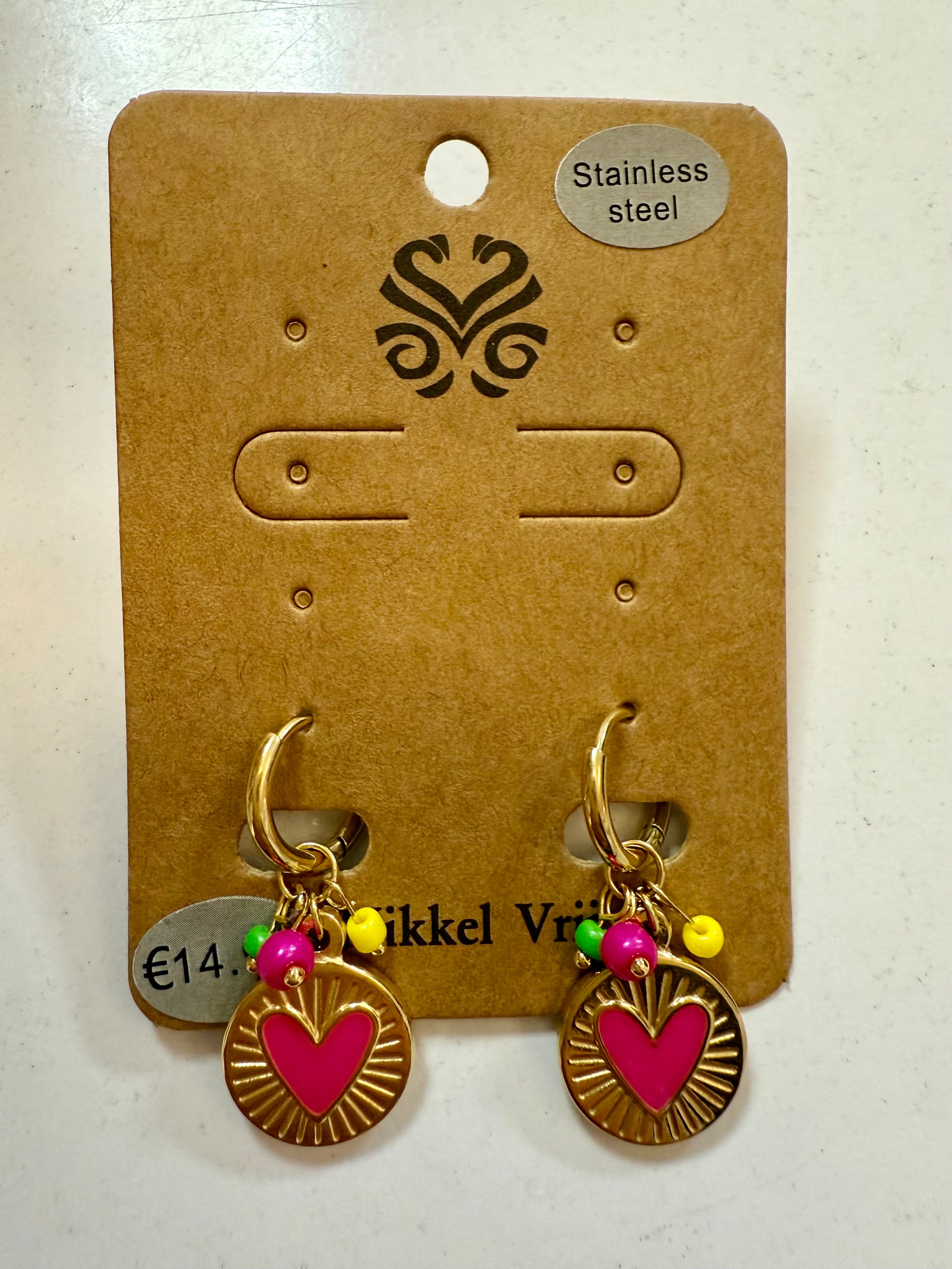 Stras4you gouden oorbelhangers hart roze