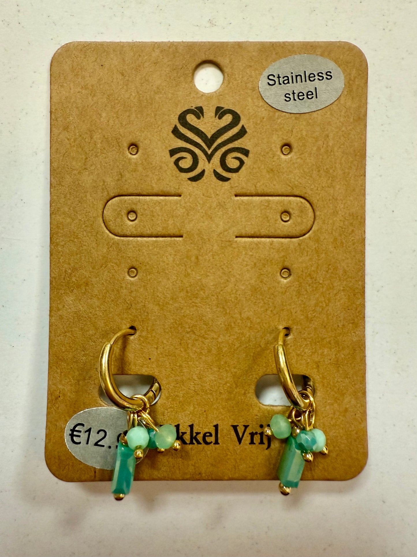 Stras4you gouden oorbelhangers rechthoekige steen met parels groen