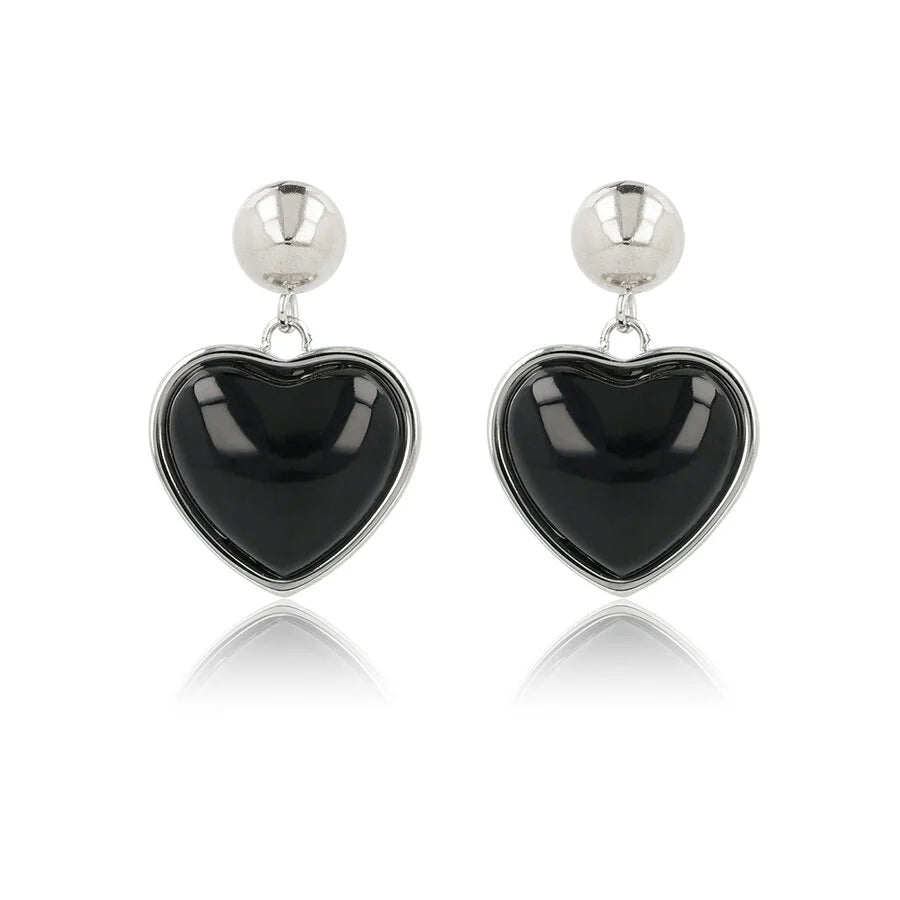 My Bendel zilveren oorstekers hartbedel met Onyx edelsteen 