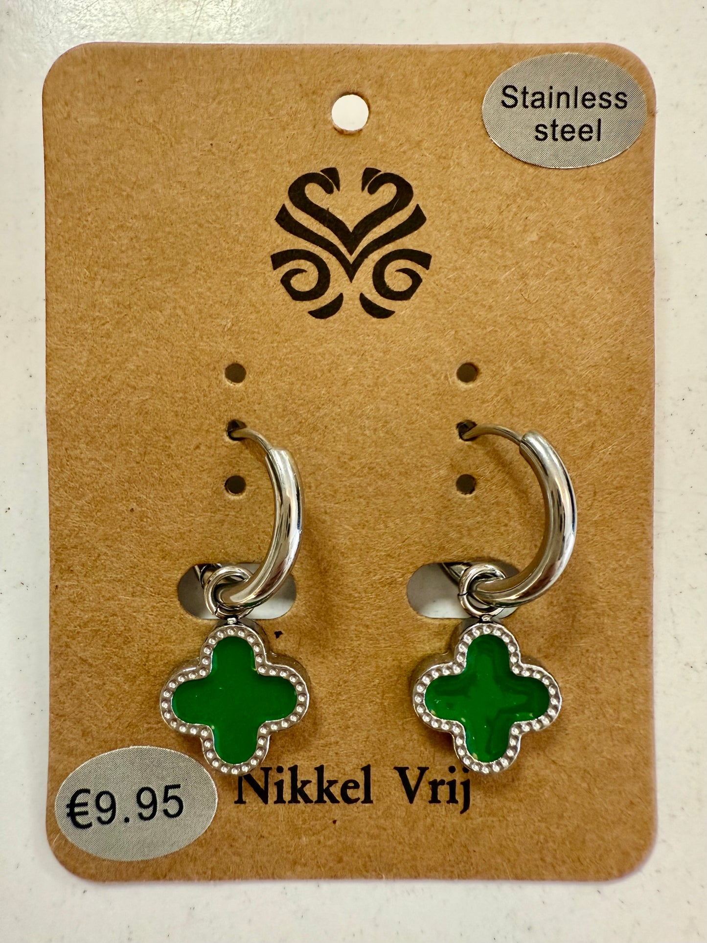 Stras4you zilveren klaver groen oorbellen