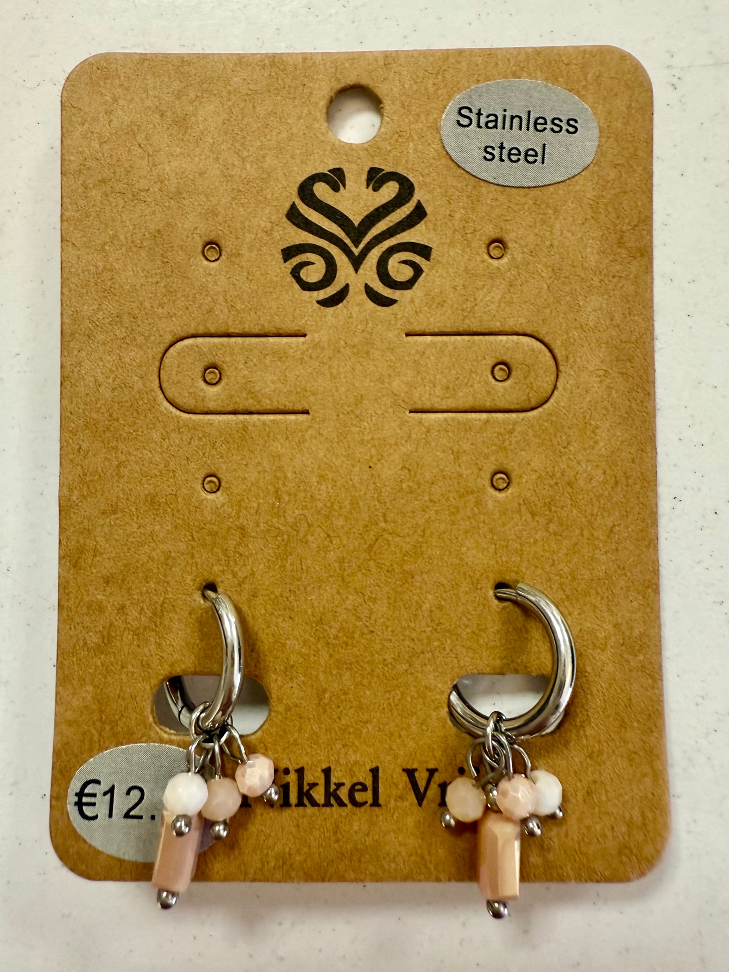 Stras4you zilveren oorbellen rechthoekige steen met kralen roze