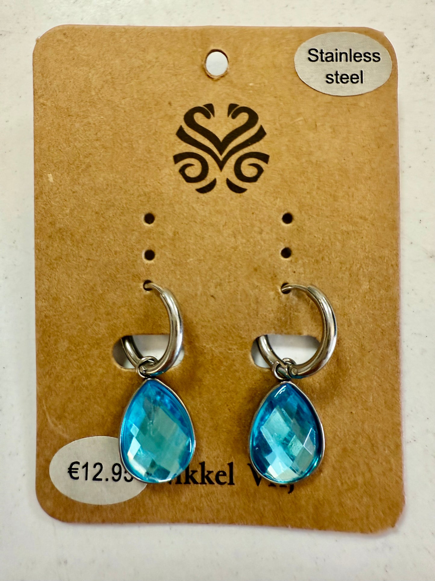 Stras4you zilveren oorbellen blauwe druppel steen