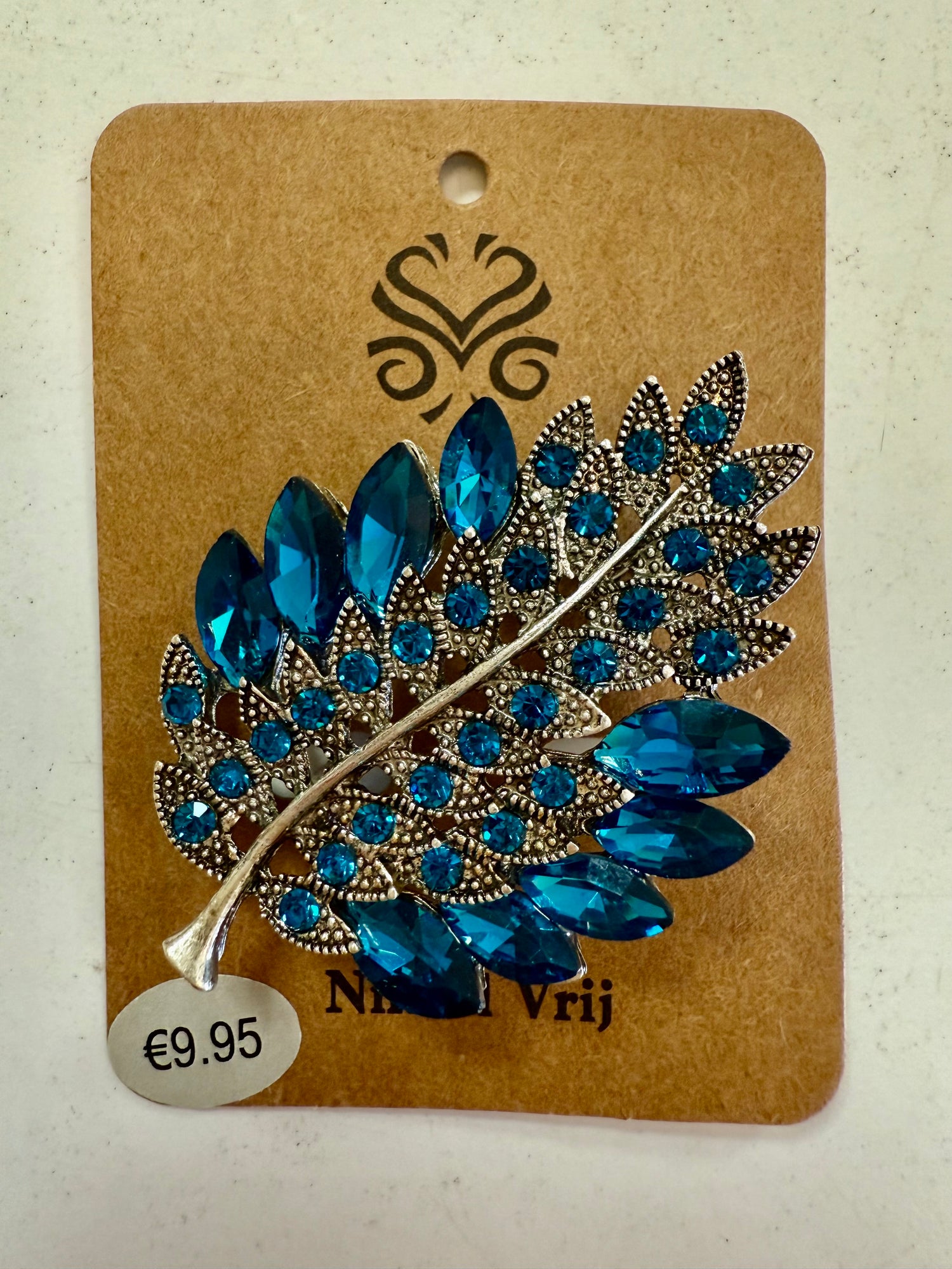 Stras4you broche blauw bladvormig