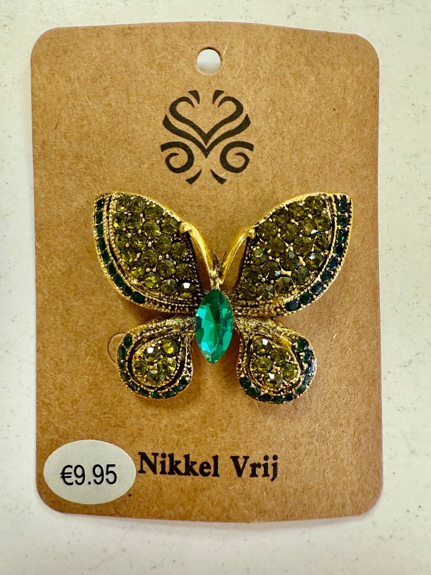 Stras4you broche vlinder met groene diamant