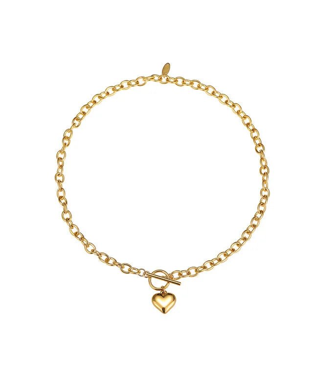 Luxe Schakelketting Met Hart Van Verguld Edelstaal 45 Zentimeter Tijdloze Elegante Ketting - Sannes Sieraden