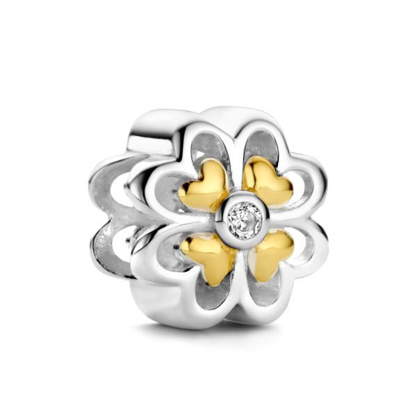 Rosa Di Luca Zilver Bedel Zirkonia Bloem Verguld Pandora - Sannes Sieraden