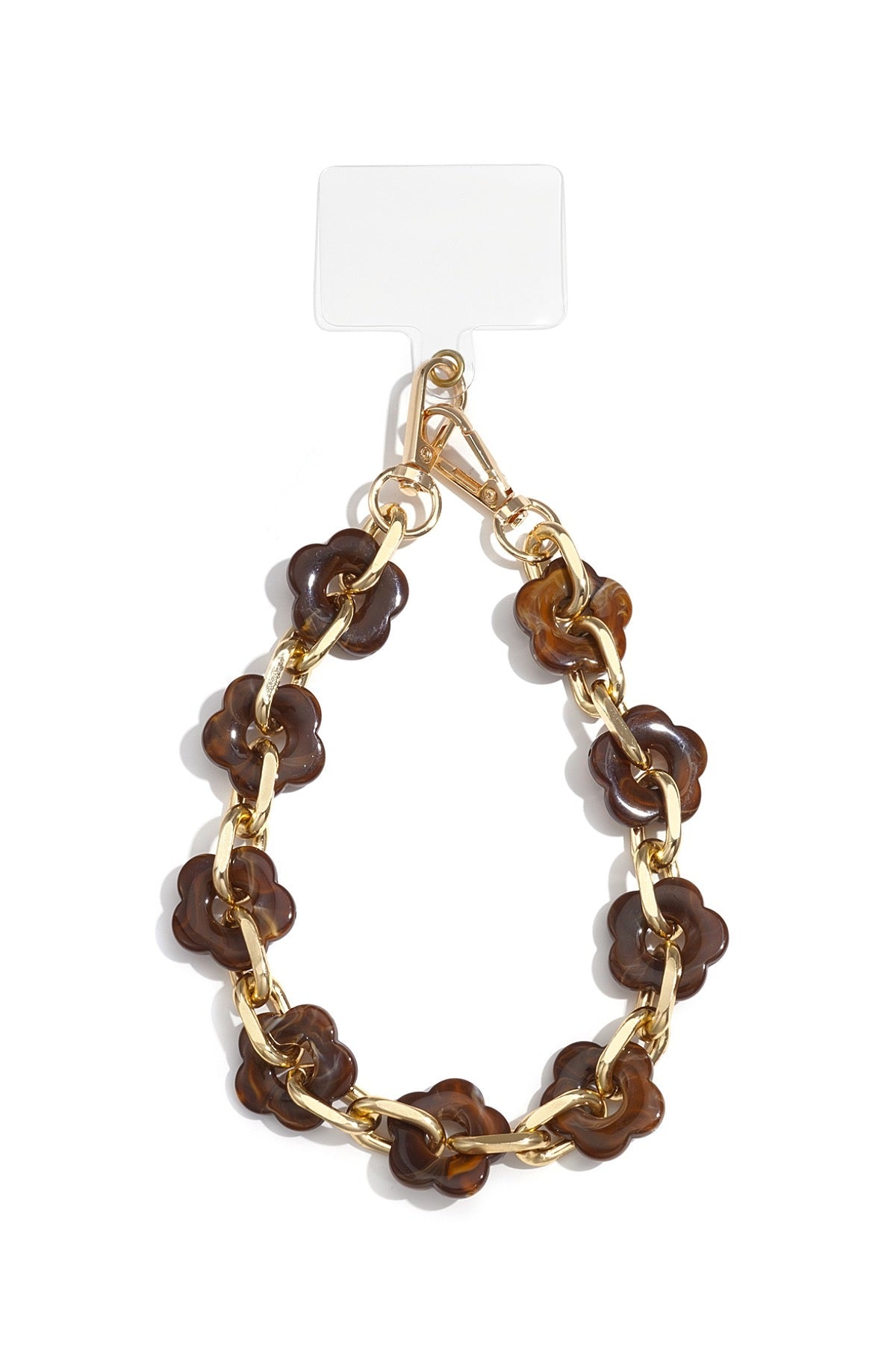 Telefoonkoord Acryl Met Bloemen Donkerbruin Trendy Design Lengte 34 Cm Voor Dagelijks Gebruik En Bescherming - Sannes Sieraden